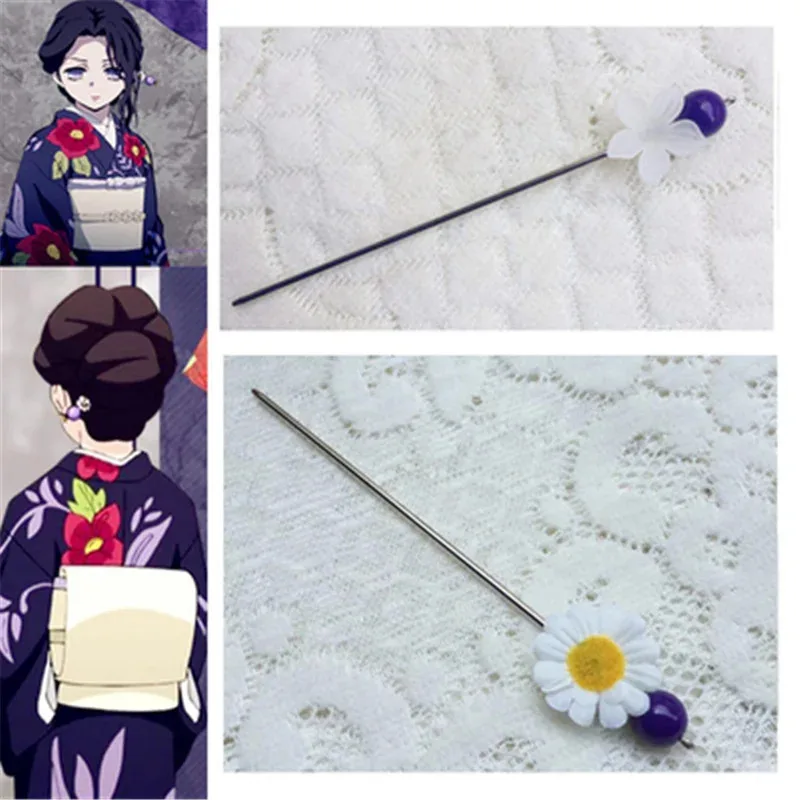2025 aaa Takerlama Tamayo Cosplay épingle à cheveux Anime Kimetsu No Yaiba violet perle fleur épingles à cheveux japonais Kimono bijoux accessoire