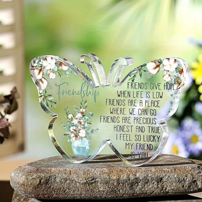 Friendship gifts for women: acrylic heart butterfly paperweight. Birthday/cheer-up gift. Home/office shelf (Butterfly).