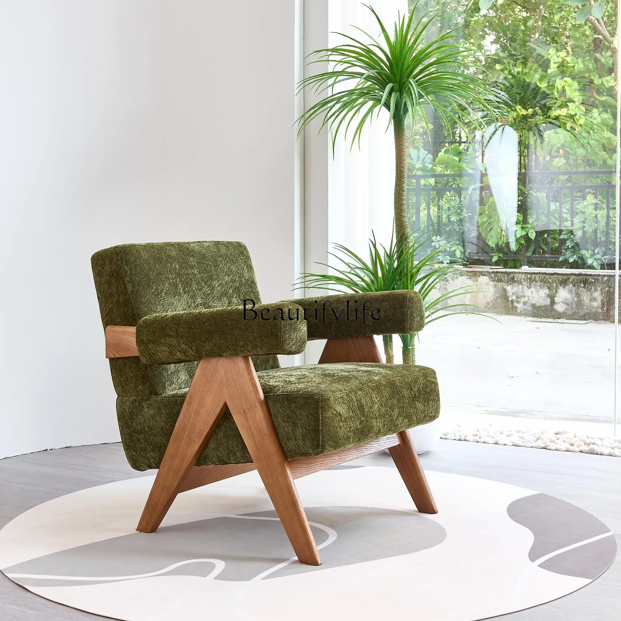 

Single leisure chair living room chair lint fabric ash wood frame