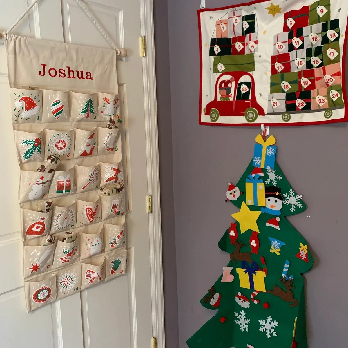 Calendario dell'Avvento di Natale personalizzato Appeso a parete in tessuto riutilizzabile con tasche per bambini Famiglia Decorazioni per il conto alla rovescia di Natale in fattoria