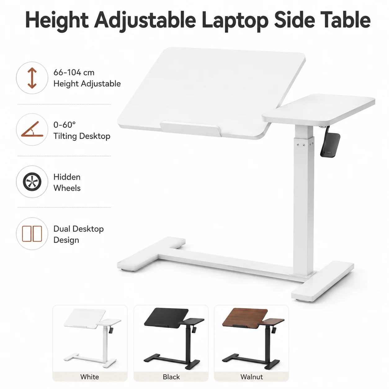 Adjustable Height Mobile Laptop Table Gas Lift Sit Stand Desk Sofa Bedside Side Table with Tilt Desktop