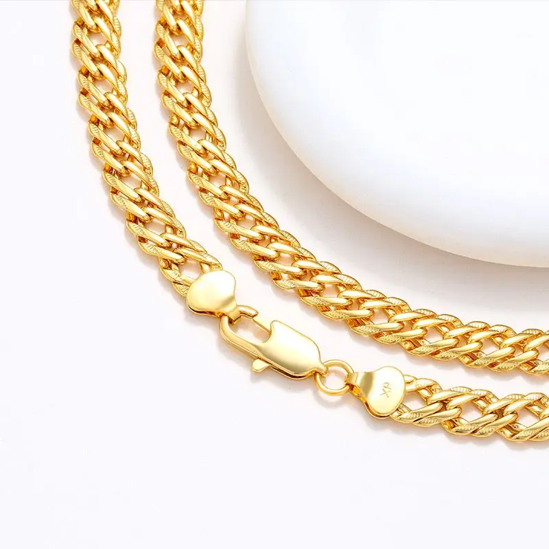 XP Jewelry --( 50 cm x  9 mm )  24 K Pure Gold Plated Weave Chain Necklaces For Men Women Fashion Jewelry