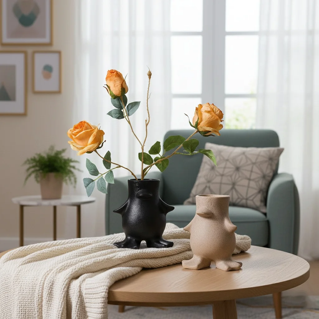 CAPIRON Cute Ceramic Penguin Vase for Dried Flower Pampas Grass Modern Minimalist Table Decor Art Figurines Home Decor Objects