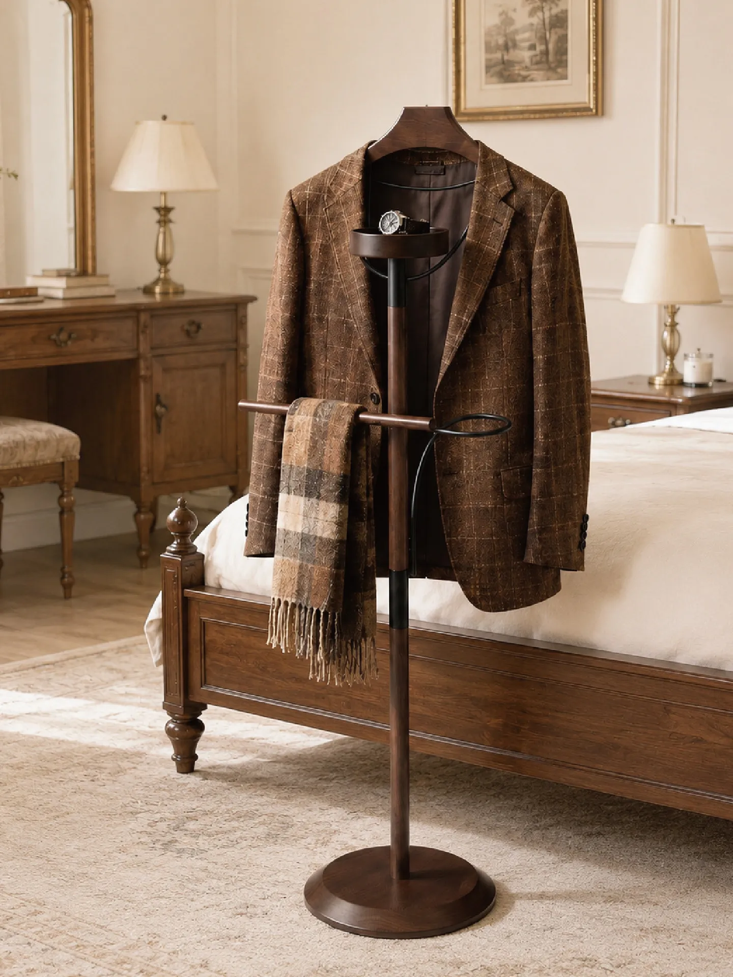Solid wood coat rack floor-to-ceiling bedroom living room hanger suit jacket storage rack