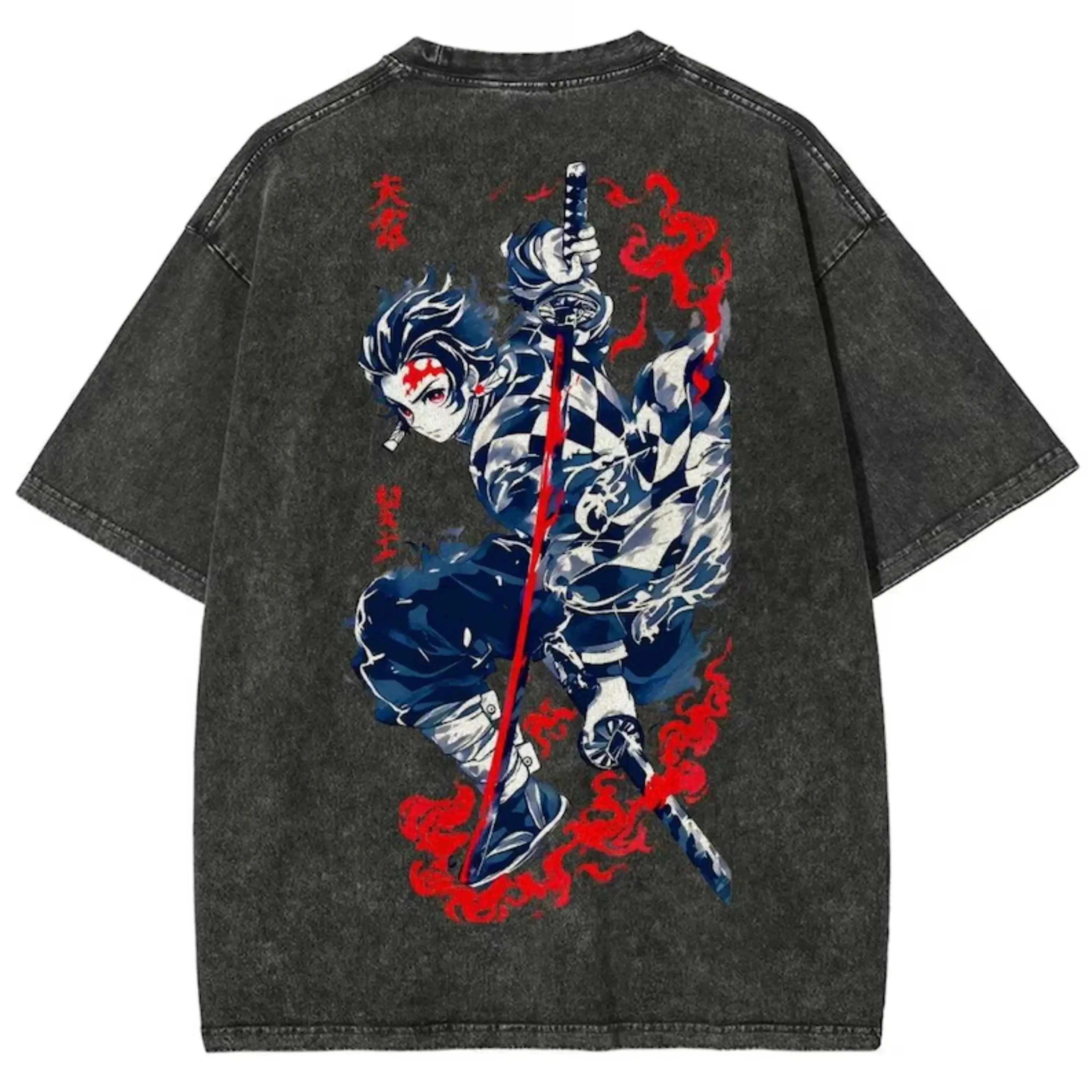 2026 New Year Devil Killer Extra Large T-shirt - Retro Washed Anime T-shirt - Kimetsu No Yaiba Shirt - Manga Pattern Gift