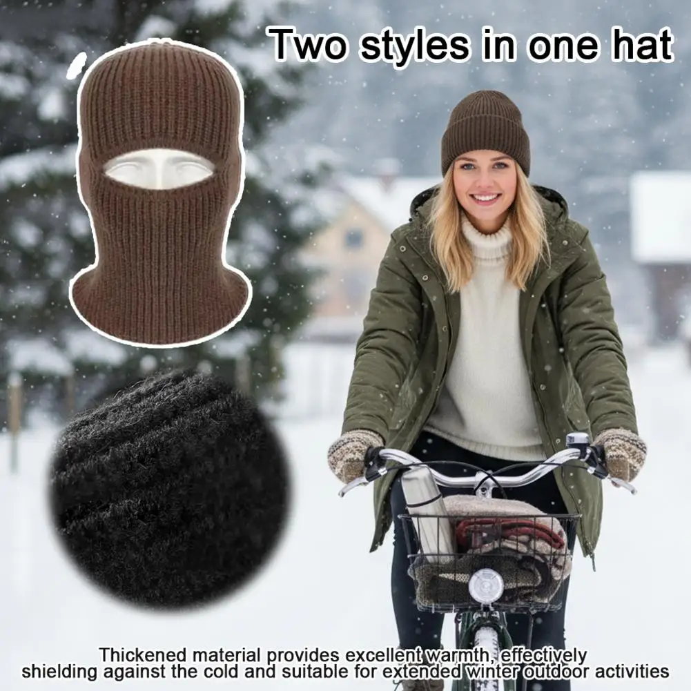 Maska 2w1 Czapka typu beanie Dzianinowa Gruba Zimowa Kominiarka Narciarska Pełna Maska na Twarz Termiczna Wiatroodporna Odporna na Zimno Czapka z Nausznikami do Biegania