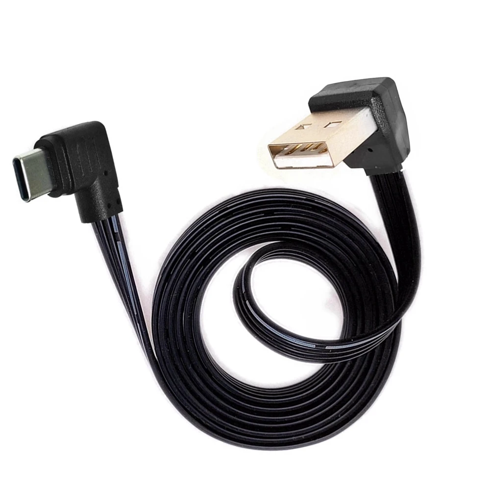 Soft silicone ultra-thin 2.0 USB to Type-C data cable, double bend charging cable, power bank charging short cable