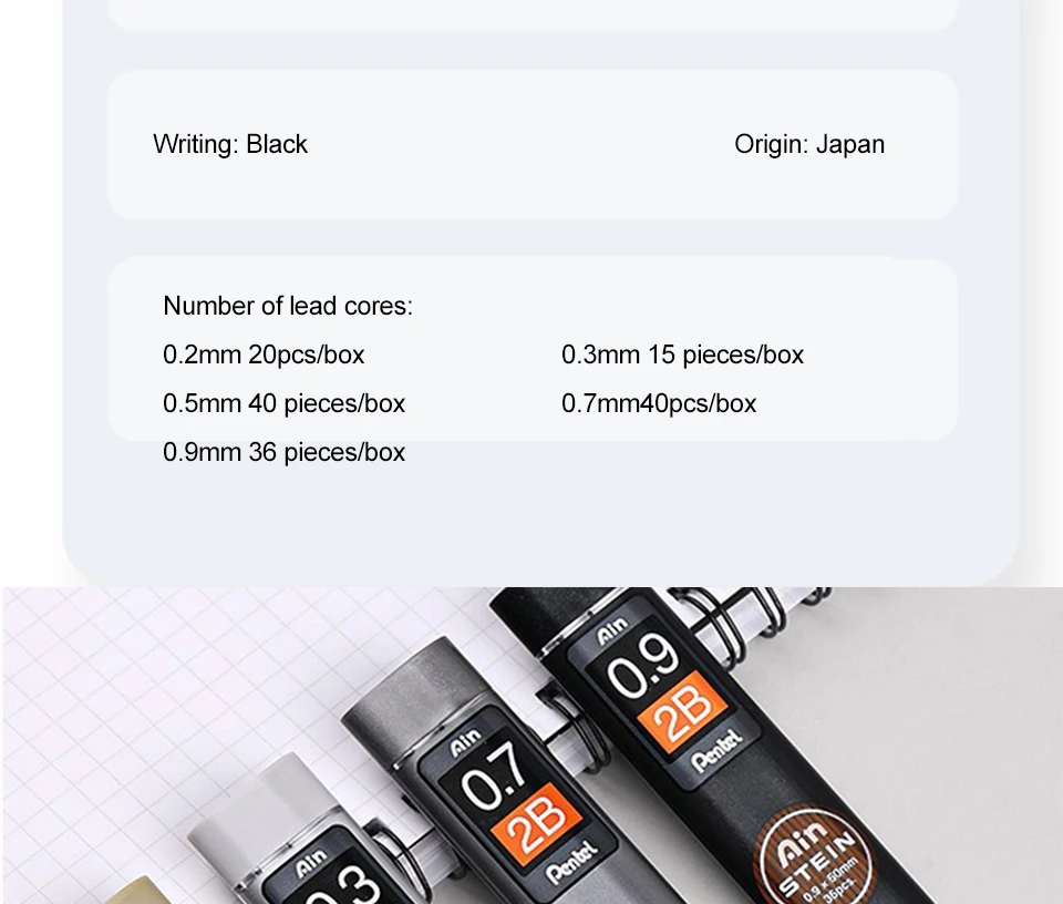 1 stücke Japan Pentel Mechanische Bleistift Mine Refill Ain STEIN Anti Bruch Blei HB/2B/B 0,2/0,3/0,5/0,7/0,9mm Schule Schreibwaren – Detail 8