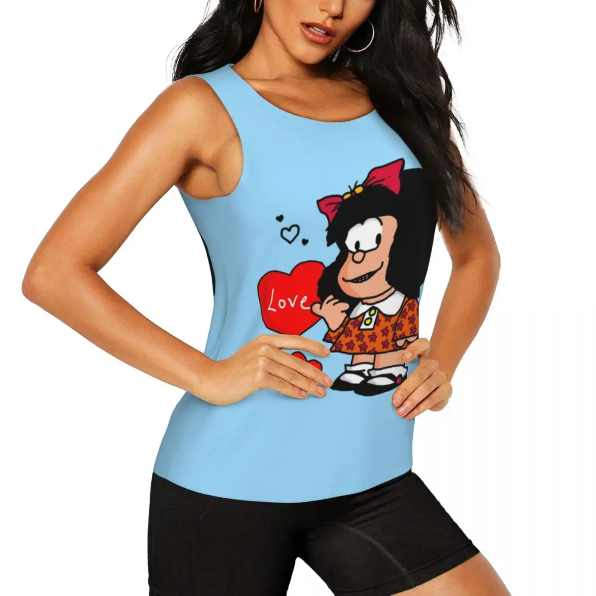 Custom Mafalda Love You Workout Tank Tops for Women Cartoon Quino Comic Cool-Dry Sleeveless Yoga Shirts