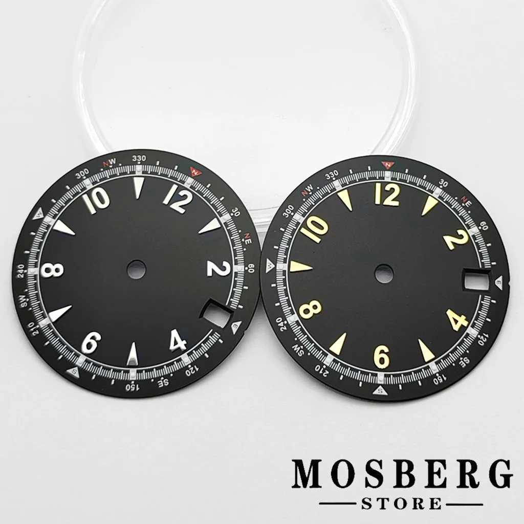 28.5mm NH35 NH35A Watch Dial With Date Window Green luminous Black/Blue Color Watch Accessories