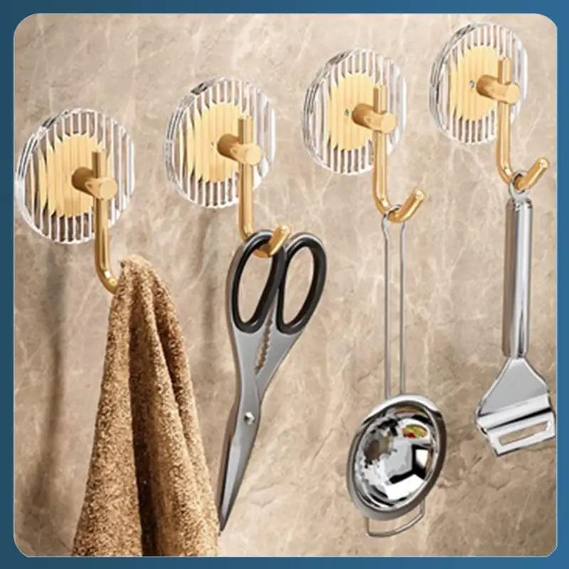 

AB02 Adhesive Wall Hooks Acrylic Shower Hooks For Hanging Gold Self-Adhesive Hooks Towel Holder Bathroom Accessories 3Pc