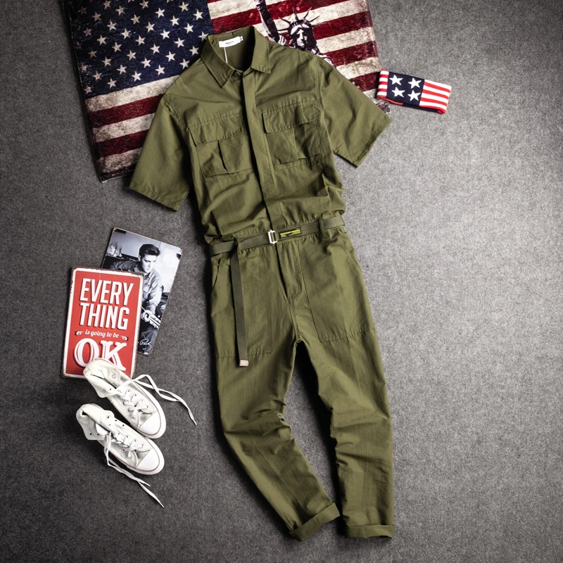 

Ретро-японские свободные рабочие брюки-комбинезон для мужчин, в стиле хип-хоп, молодежные летние модные брюки на одной пуговице...