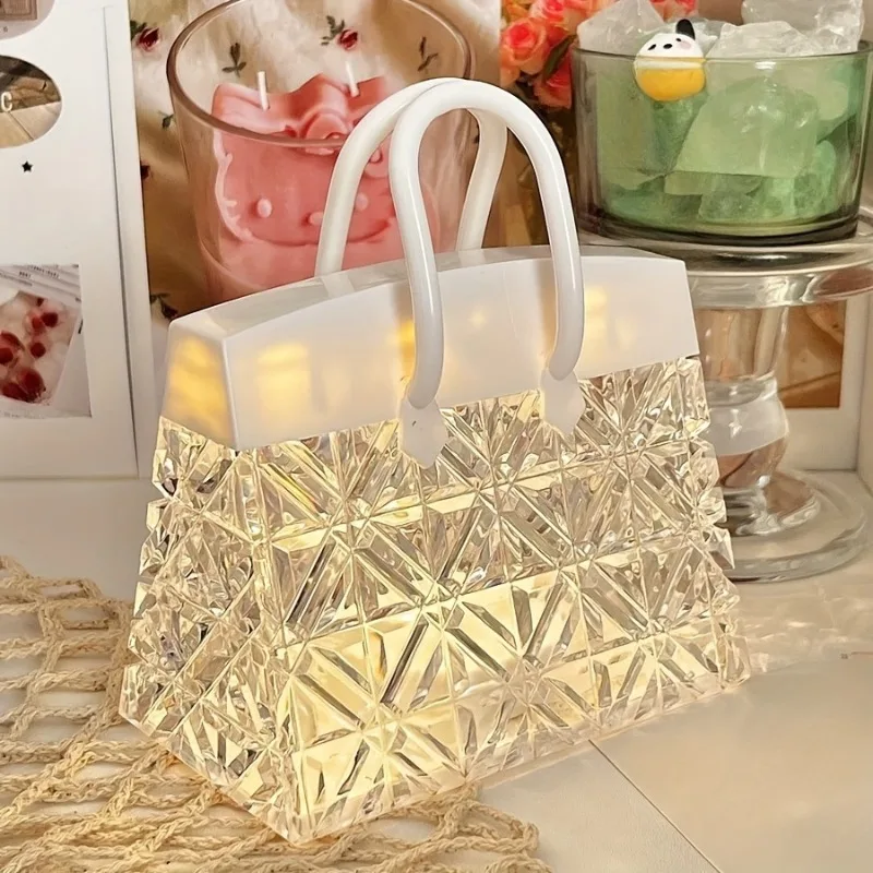 Chic Handbag-Inspired Acrylic Night Light - Battery Operated, Modern Bedroom Ambiance Lamp