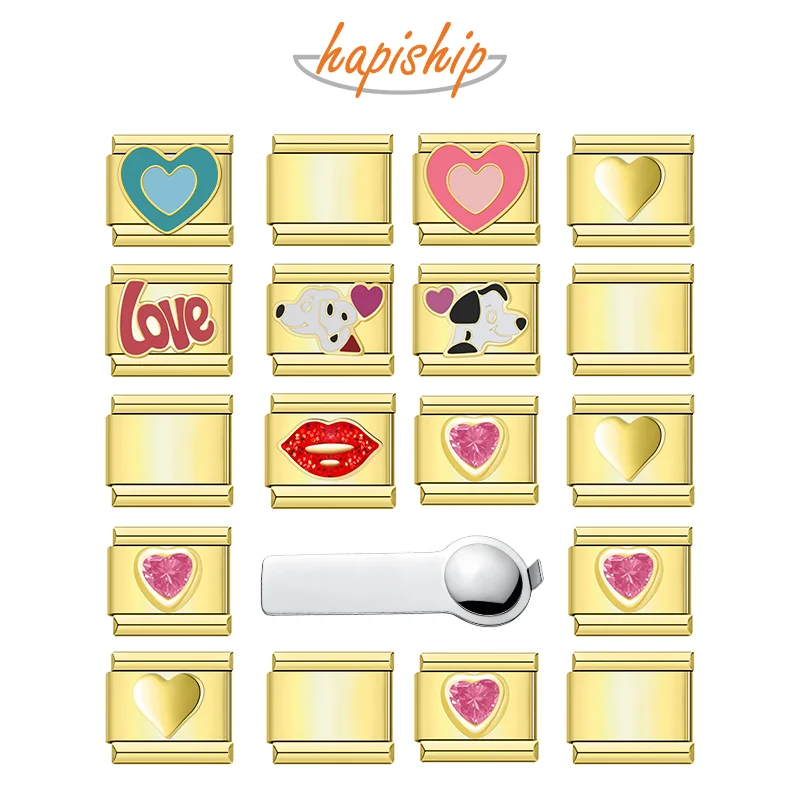 

Набор браслетов Hapiship Design Love Soul Mate Forever Sun, 9 мм, из итальянской нержавеющей стали, 18 модульных бусин, модульный браслет