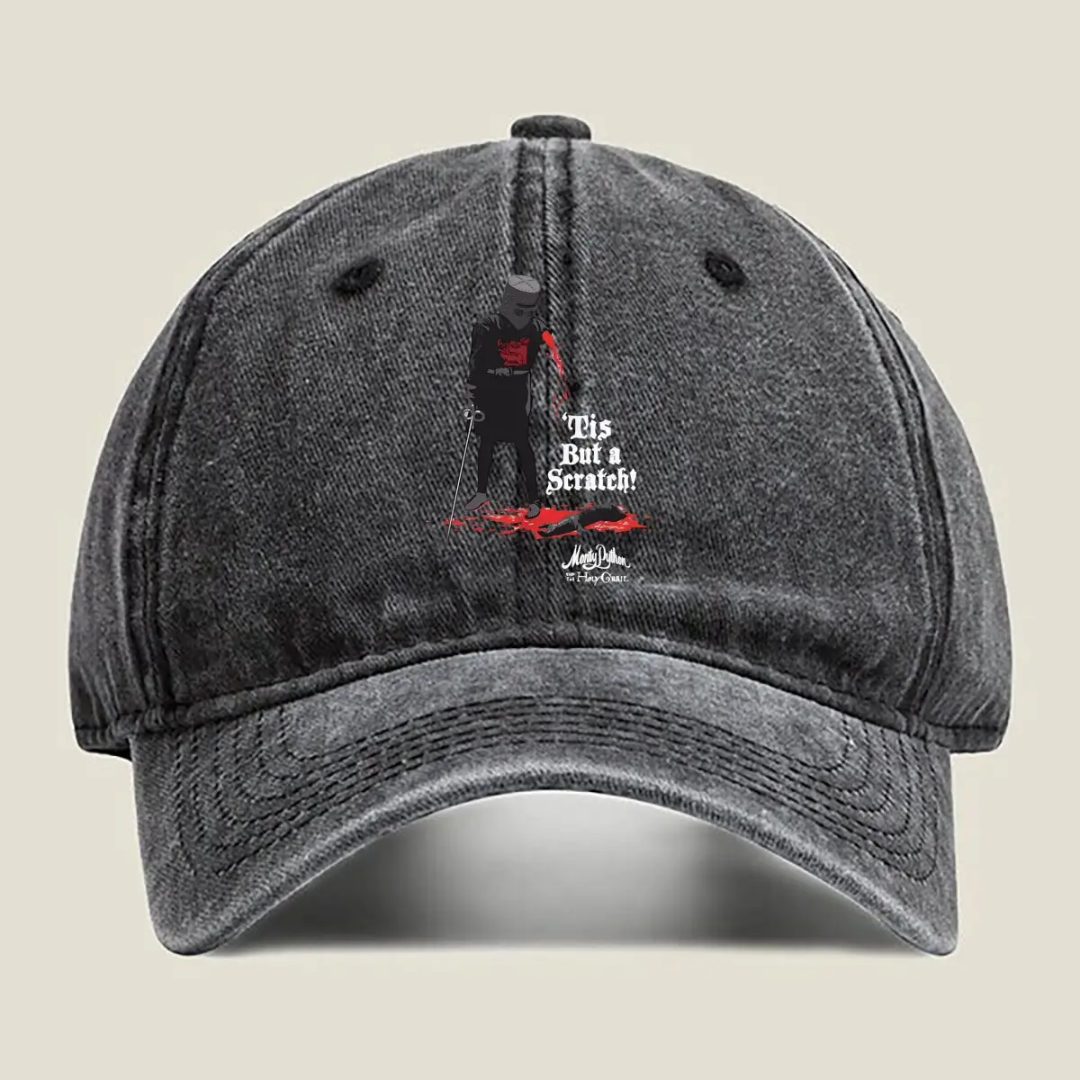 

Black Knight Humorous Blood Art Design Washed Baseball Cap