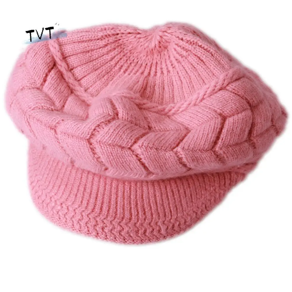

Thicken Warm Striper Knitted Cap Ear Protection Brim Caps Women Beret Cap Casual Elastic Thicken Knit Hat Autumn Winter