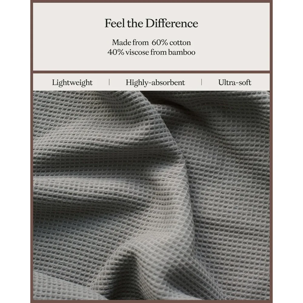 Paquete completo de baño de gofres - 60% algodón 40% viscosa de bambú - Toallas de baño de tejido de gofres ultrasuaves y de secado rápido