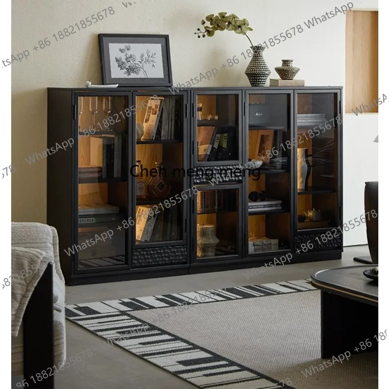 

Bookcase storage integrated solid wood floor-to-ceiling combination living room wall-to-wall display cabinet
