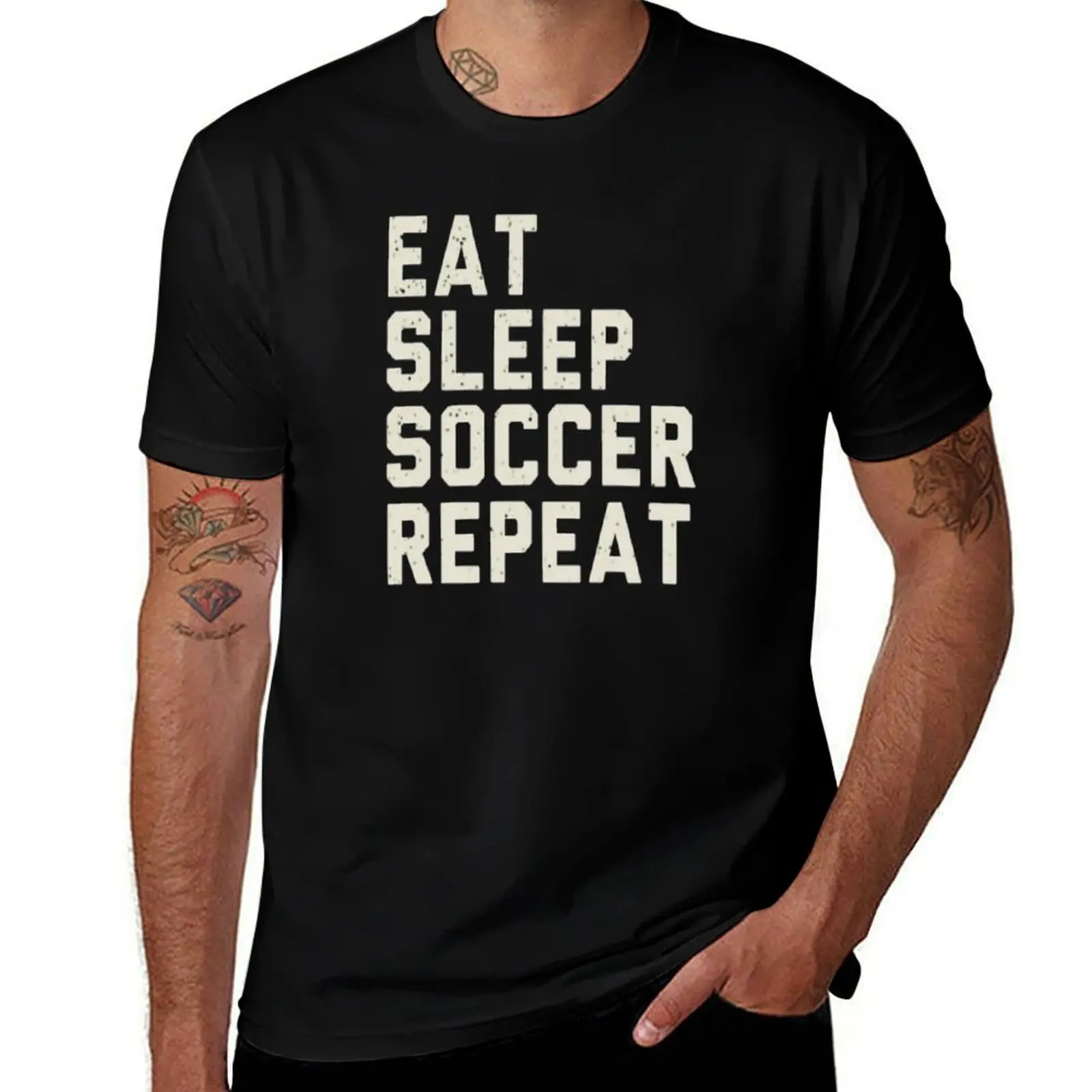 Eat Sleep Soccer Repeat Cool Vintage  Soccer Player Gift T-Shirt Basic Tee Shirt for Everyday Outfit T-Shirt
