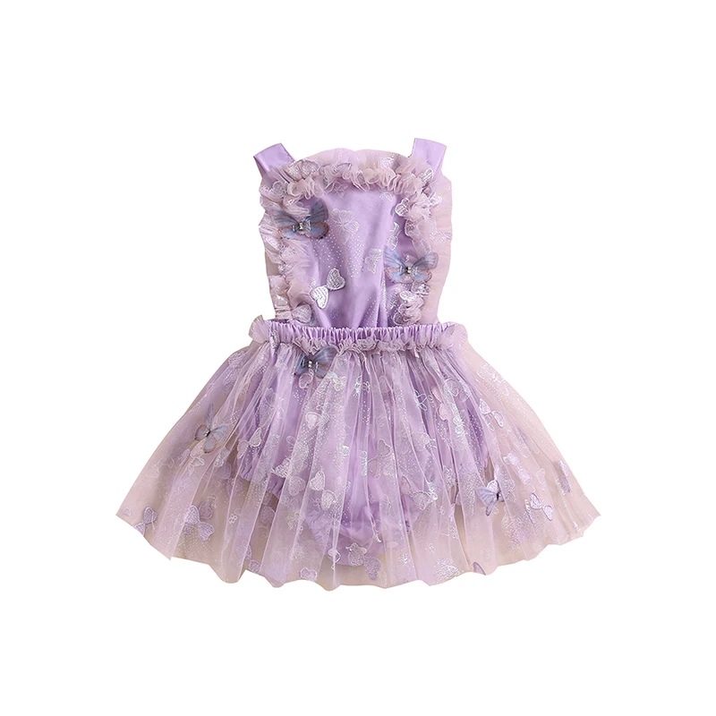 

Baby Girls Summer Clothes Butterfly Sleeveless Rompers Dress Tulle Skirt Hem Infant Bodysuits