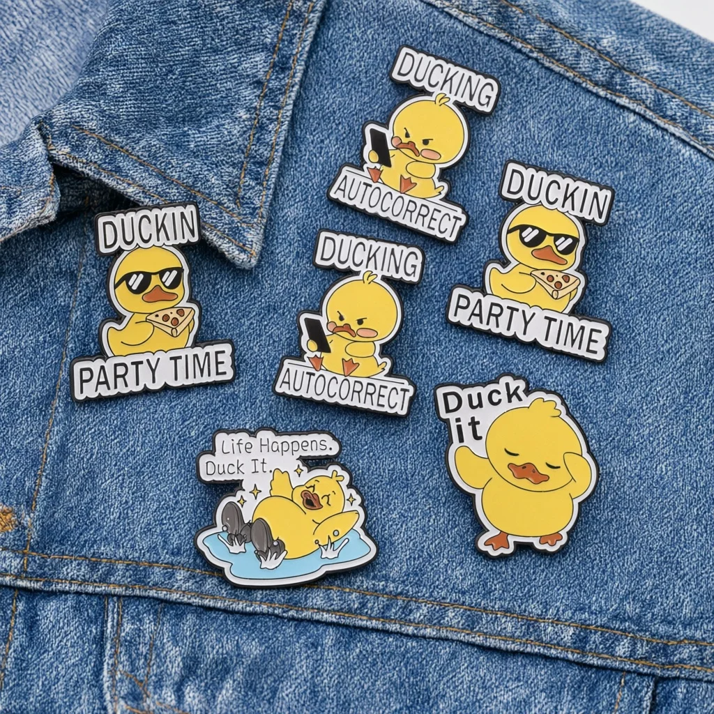 Cartoon Yellow Duck Brooch Ducking Autocorrect Party Time Enamel Pin Funny Quote Lapel Badge Fashion Accessory Gift