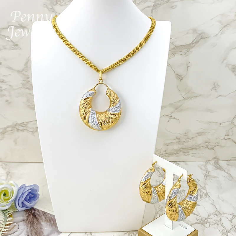 

Текстурированный оригинальный комплект ювелирных изделий из 18-каратного золота в Дубае, кулон с цепочкой, ожерелье, серьги, африканские свадебные подарки для свадебной вечеринки