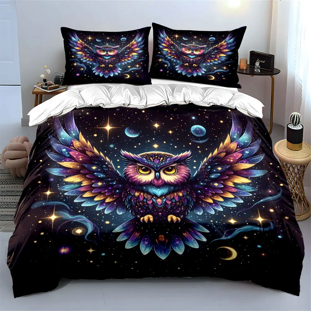 Enchanted Owl Galaxy Set Multiple sizes kid's and adults' bedroom Exquisite 3PC bedding set, gift
