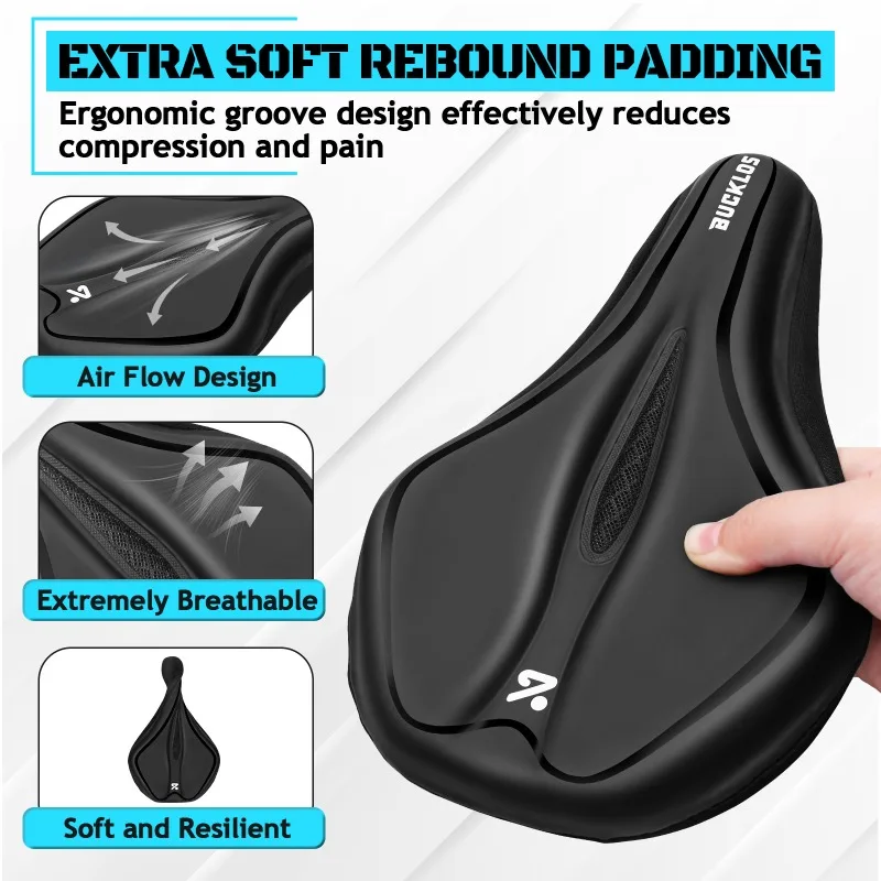 BUCKLOS Bike Seat Cover PU Leather Gel Padded Cushion Cover Breathable Thickened Anti-slip Groove Seat Cover Bike Accessories view 3