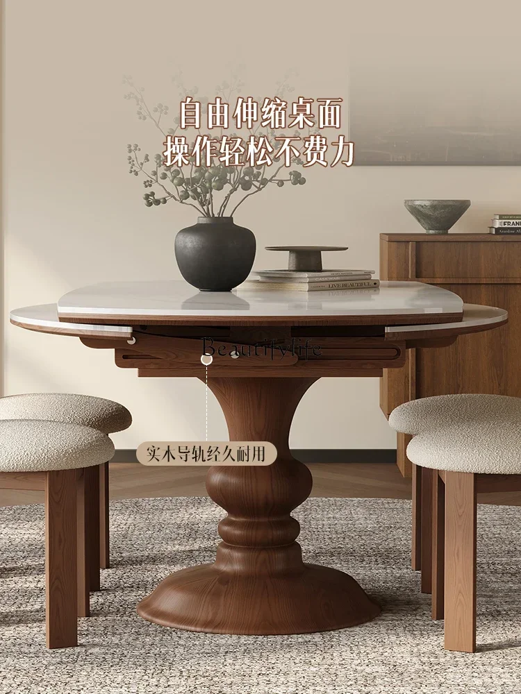 10 بلاطة صخرية قابلة للتمديد طاولة طعام مستديرة عتيقة للمنزل شقة صغيرة قابلة للتحويل طاولة مستديرة من الخشب الصلب قابلة للطي