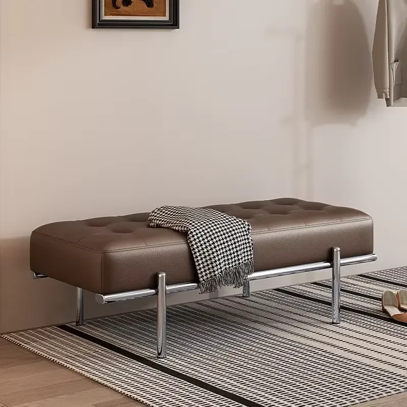 Retro Minimalist Luxury Leather Shoe Changing Stool Footrest Ottoman for Hallway Living Room Furniture