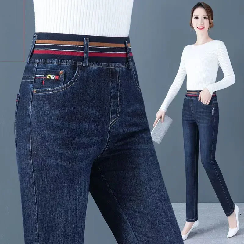 

Winter Thicken Pencil Jeans Women Casual Skinny Plush Velvet Lined Denim Pants Mom Warm Big Size 36 High Stretch B299