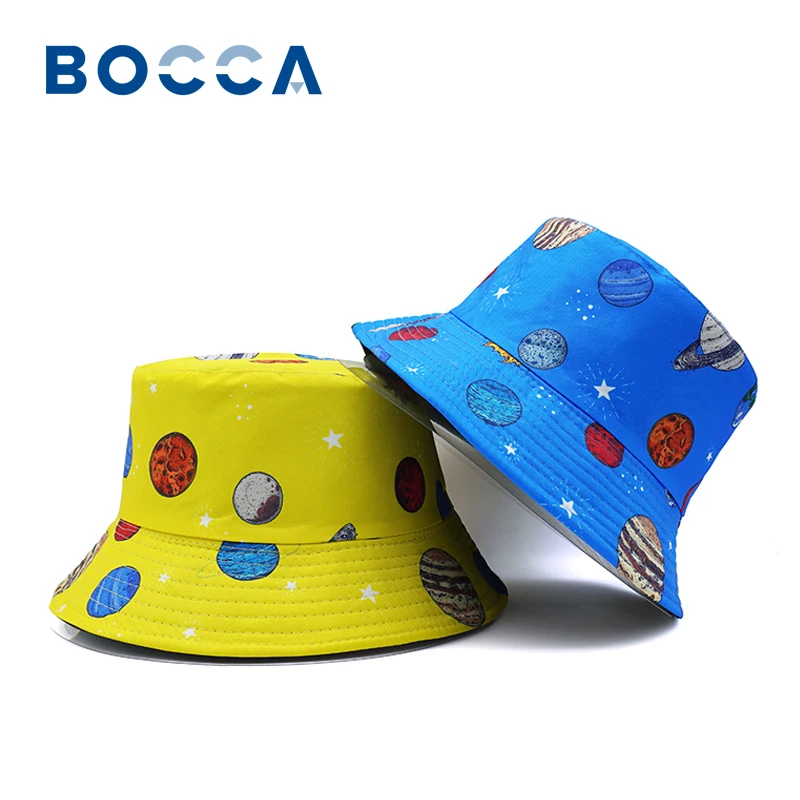 Bocca Cartoon Bucket Hat Star Printing Starry Sky Pattern Fisherman Hats Double Sides Panama Cap Unisex 58cm Outdoor Sunscreen