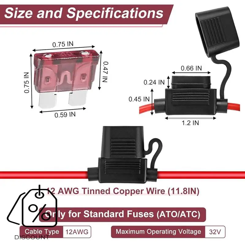 ABJO-10Pack حامل فيوز مضمن 12 فولت، 12 AWG حامل فيوز مقاوم للماء مع 35 قطعة (5A/7.5A/10A/15A/20A/30A/40A) صمامات السيارة القياسية