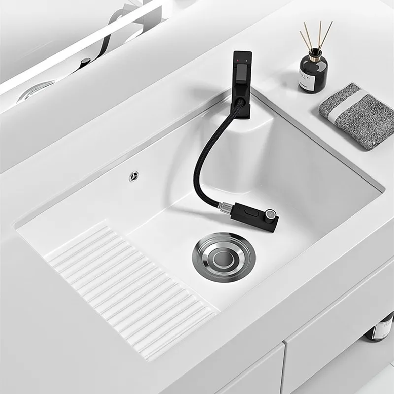 

Подстольный бассейн Бассейн для стирки со стиральной доской Встроенная керамическая бытовая глубокая стирка рук