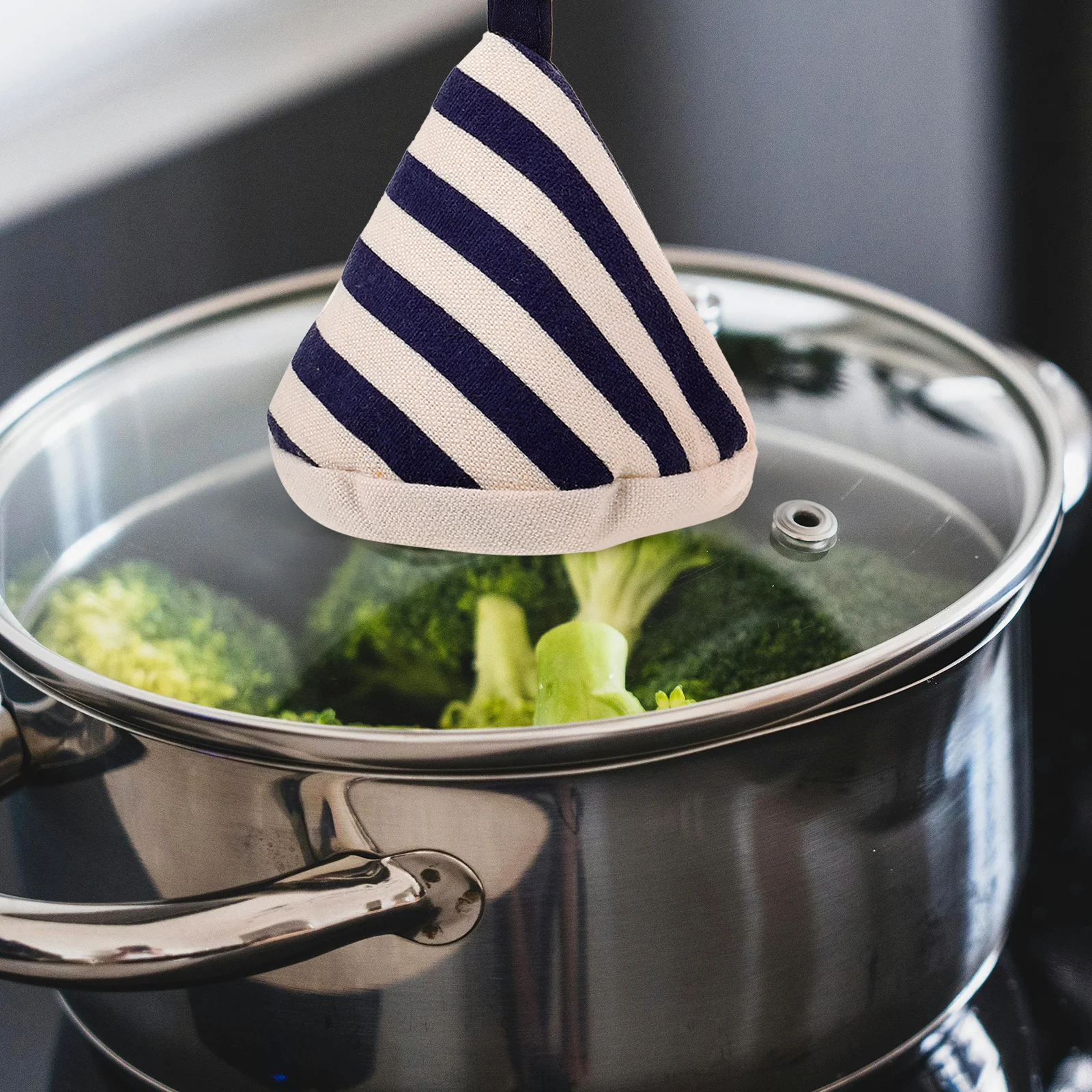 

2pcs Pot Lid Sleeves Anti-Scald Lid Handle Cover Heat-Resistant Cotton Polyester Kitchen Accessory Triangular Potholder Cover