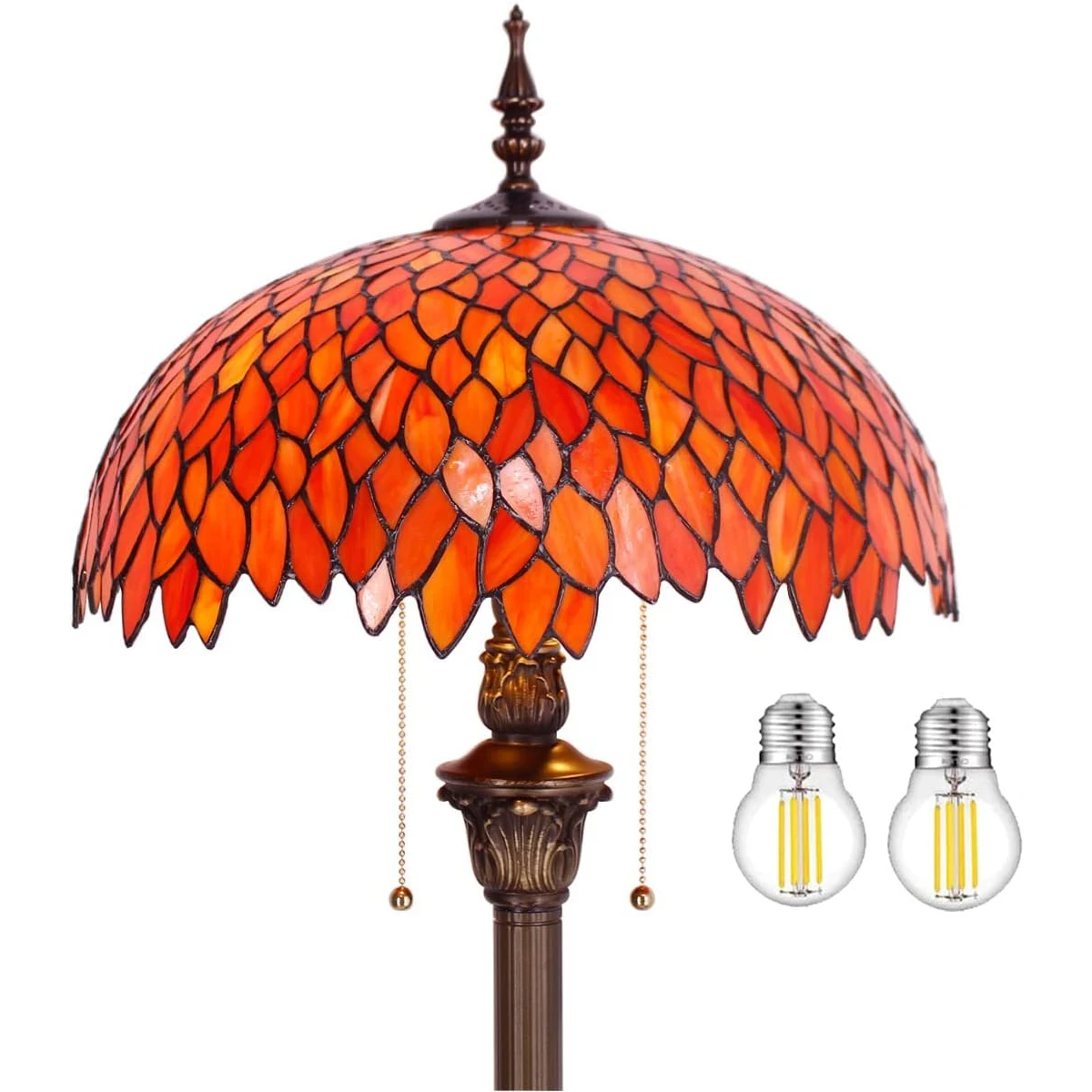 

WERFACTORY Tiffany Floor Lamp Red Orange Wisteria Stained Glass Standing Reading Light 16X16X64 Inches