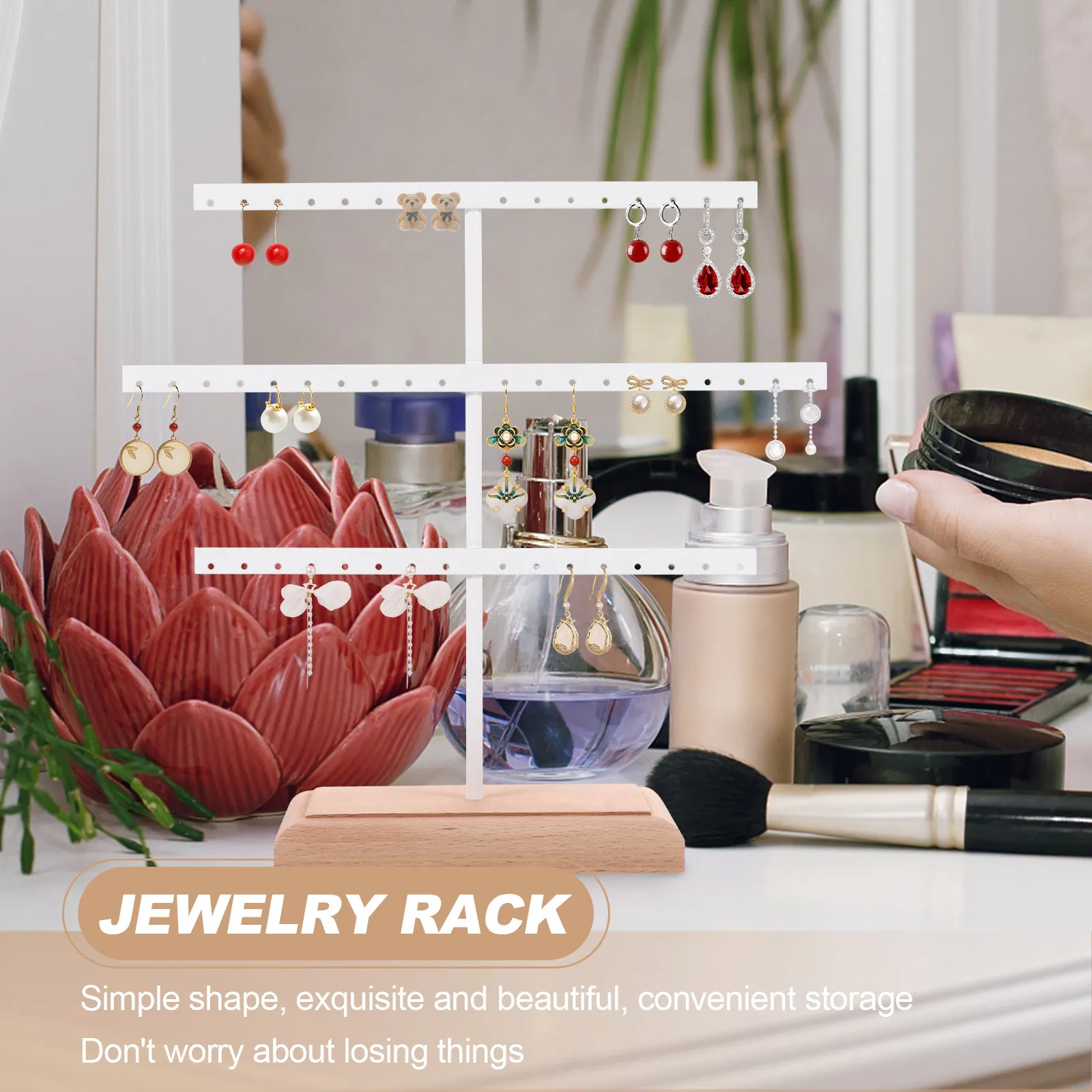 

1 pc Ear Ring Hanger Premium Wood Base Three-Layer Jewelry Display Rack Durable Storage Stand For Necklace Bracelet Earring