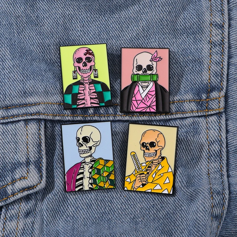 Scary Oil Painting Skull Brooch Starry Sunflower Cat Knife Post Ghost Annihilation Blade Goth Metal Badge Punk Lapel Pin Jewelry