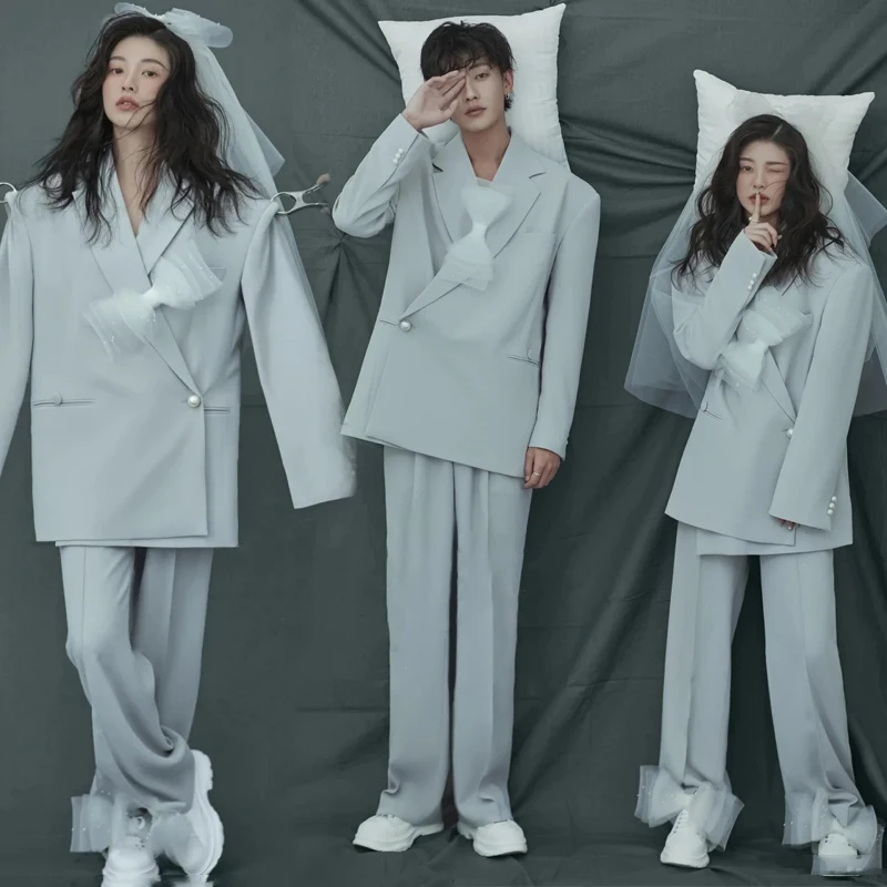 

Мужской повседневный костюм свободного кроя 2023 для пар, для фотосессий, путешествий, в стиле модных журналов, для студийных тематических фотосессий, комплект одежды