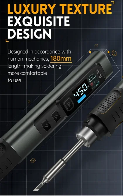 For FNIRSI HS-02 Adjustable Temperature Electric Soldering Iron DC 20V 100-450℃ Soldering Solder Rework Station PD 100W