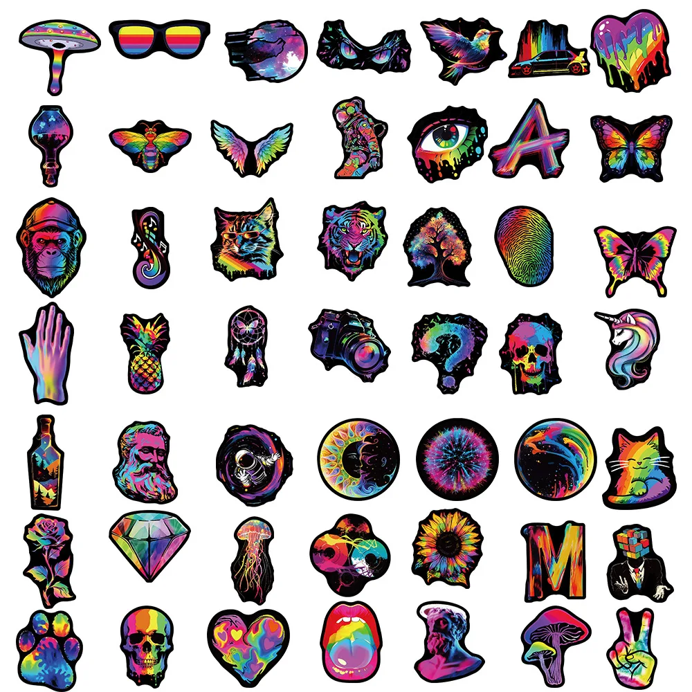 50PCS Cartoon Black Edge Rainbow Graffiti Stickers for DIY Luggage Laptop Skateboard Motorcycle Bicycle Stickers