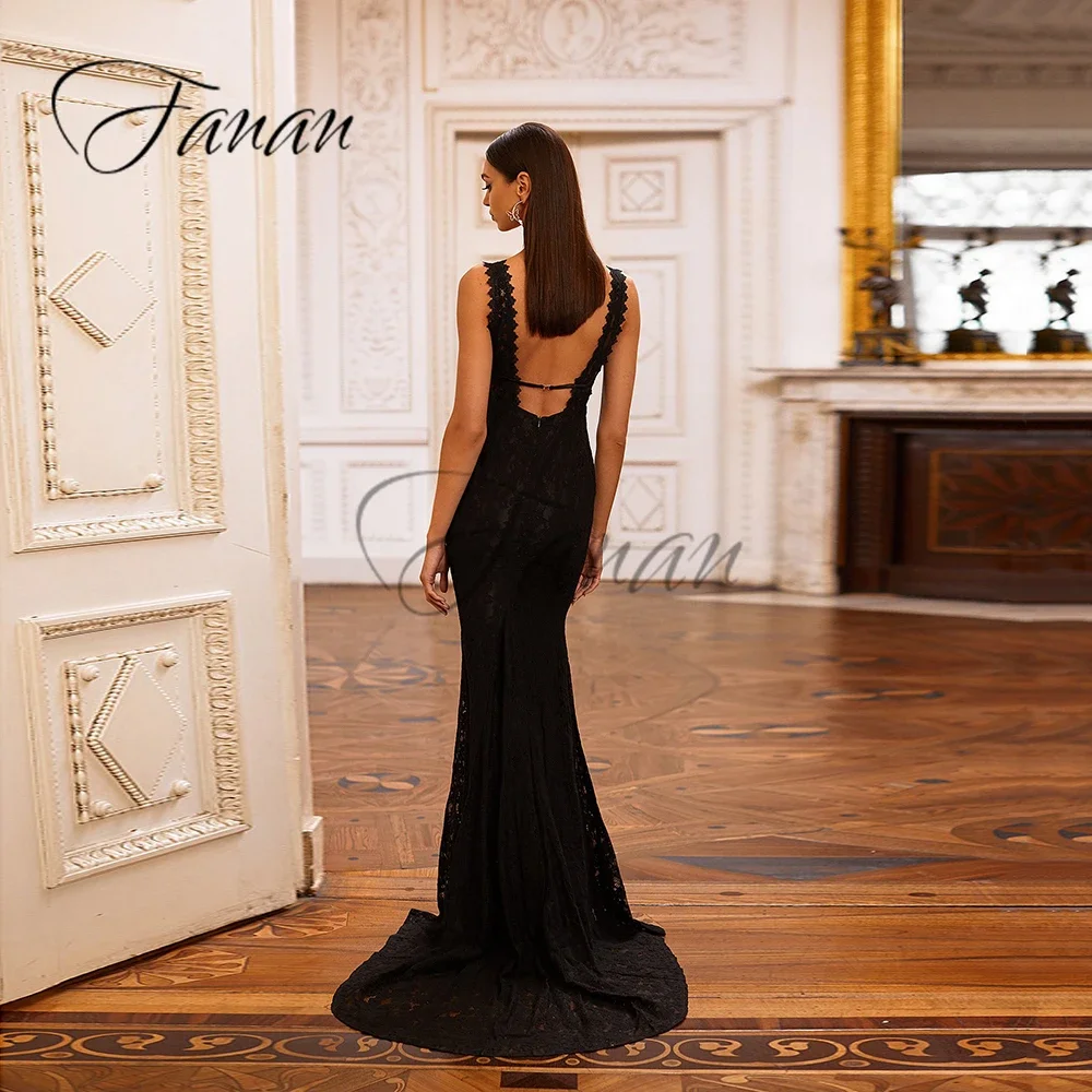 Sexy głębokie dekolt w serek syrenka formalne suknie wieczorowe Backless przezroczyste koronki cekinami Prom Party Gwon robe de soirée femme vestidos