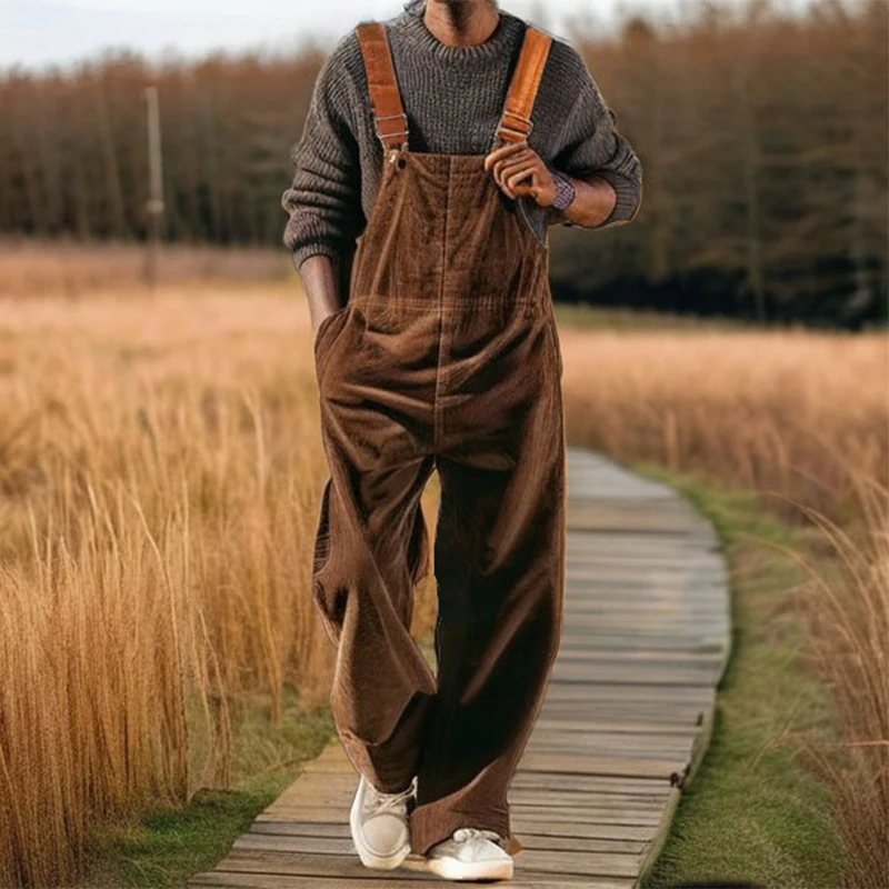 Trendy Sleeveless Corduroy Romper Mens Overalls Spring Summer Casual Loose Pants Bodysuits For Men Fashion Solid Color Jumpsuits