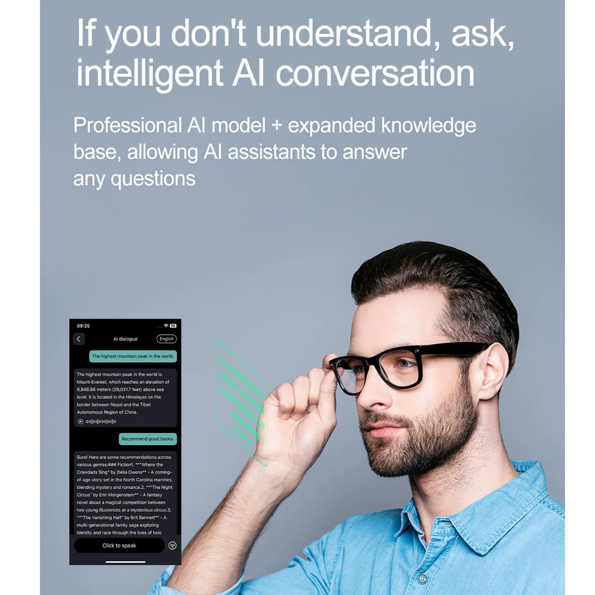 Bluetooth Smart Glasses Translation Receive Call Voice Assistant IP65 Dustproof Waterproof Anti Blue Lenses Smart Glasses Man