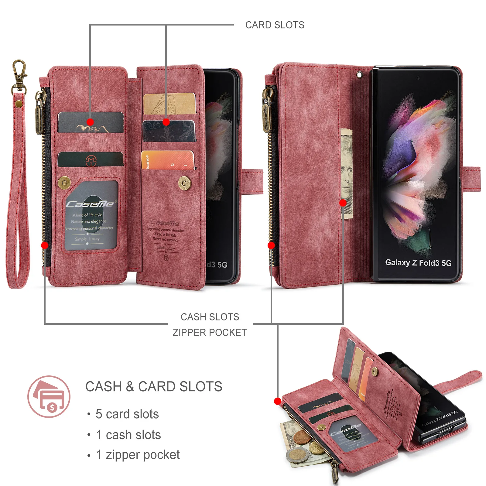 Luxury Phone Case for Samsung Galaxy Z Fold 3 4 Flip Wallet Case retro Leather Magnetic Lanyard Strap Wristlet Card Holder Cover