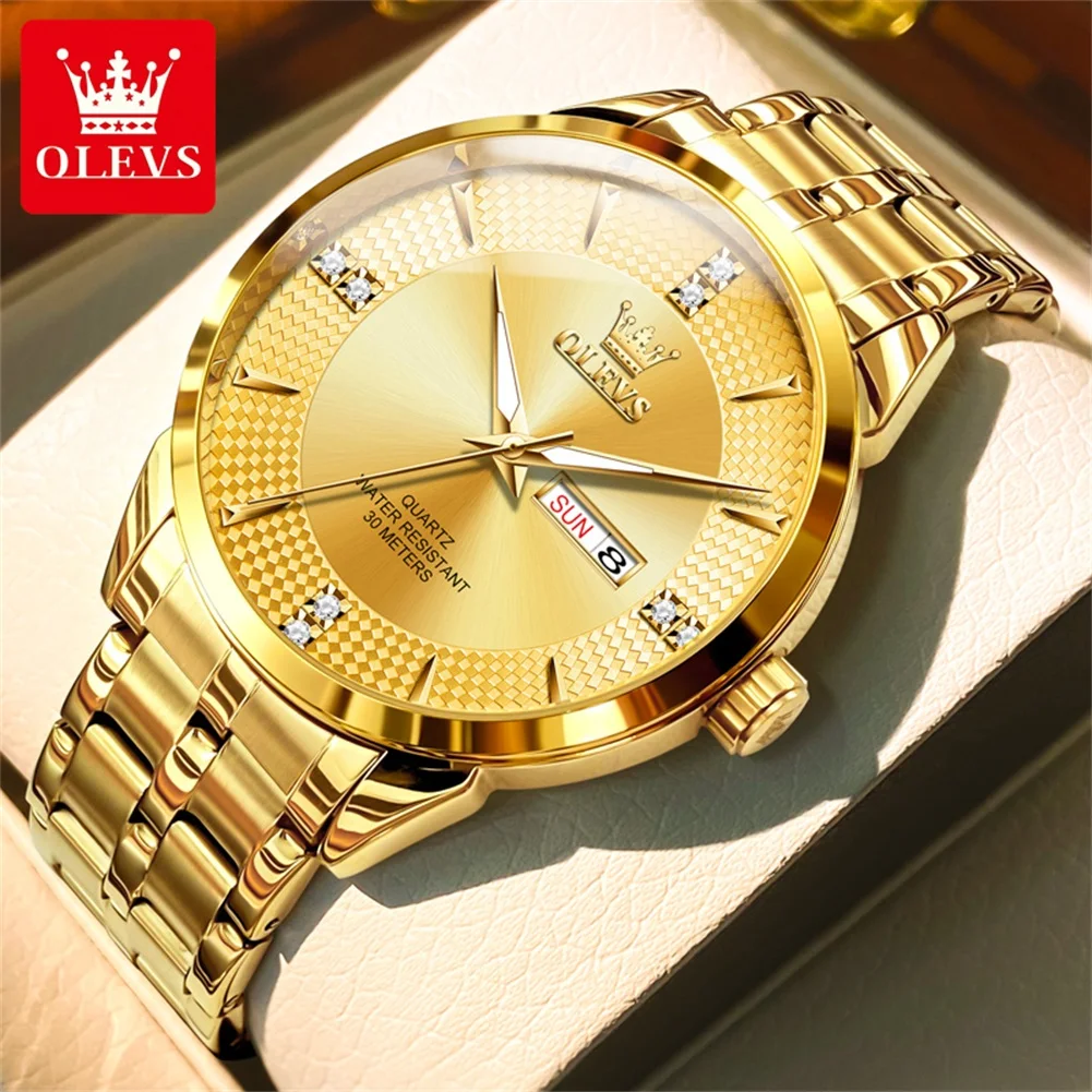 OLEVS 9917 Men Watches Original Classics Fashion Quartz WristwatchDiamond Scale Reloj  Waterproof Luminous Date Display Watch