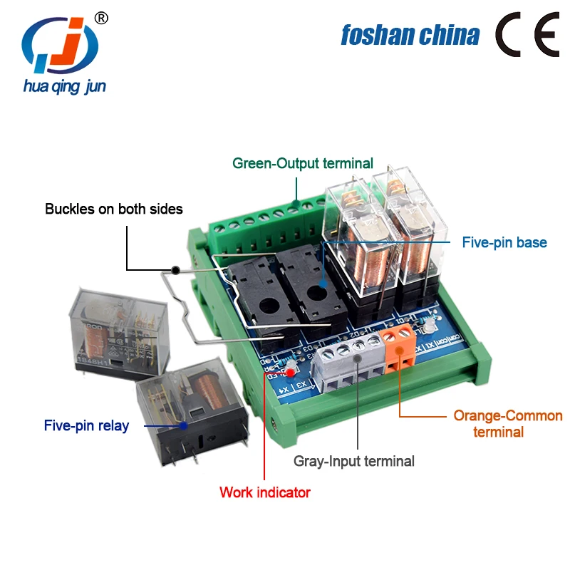 Original Huaqingjun 4-Channel 1NO 1NC Relay Module G2R-1 10A Relays for PLC Expansion Board