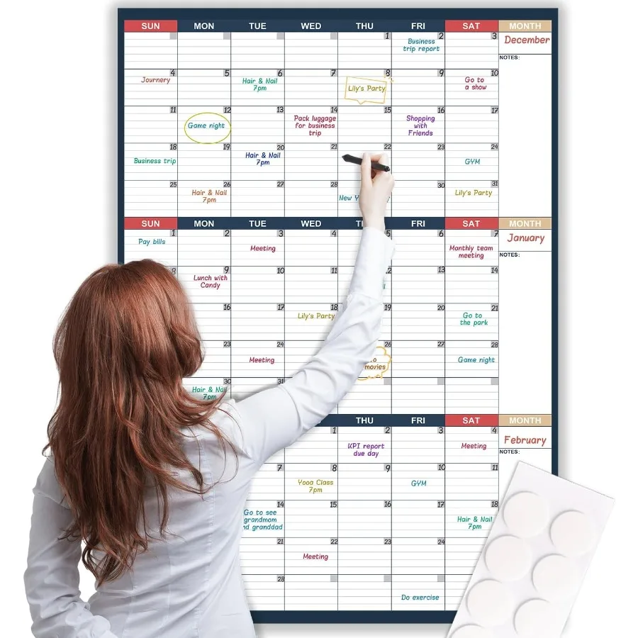 

Настенный календарь сухого стирания без даты, 3-месячный настенный календарь 28 x 40 дюймов, вертикальный большой настенный календарь, сухое стирание для офиса, дома Scho