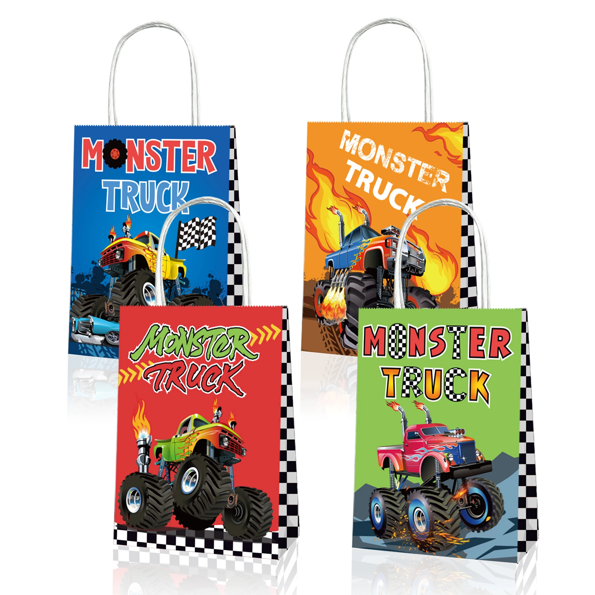 

BD084 12Pcs Crazy Monster Truck Race Game Birthday Party Supplies Paper Tote Gift Bag Handle Bag Baby Shower Party Decorations