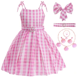 Crianças Barbie Cosplay Costume, Princess Party Dresses, Sweet Plaid Outfit, Sem mangas, Crianças, Menina, Criança, Crianças, Menina, 3-12 anos